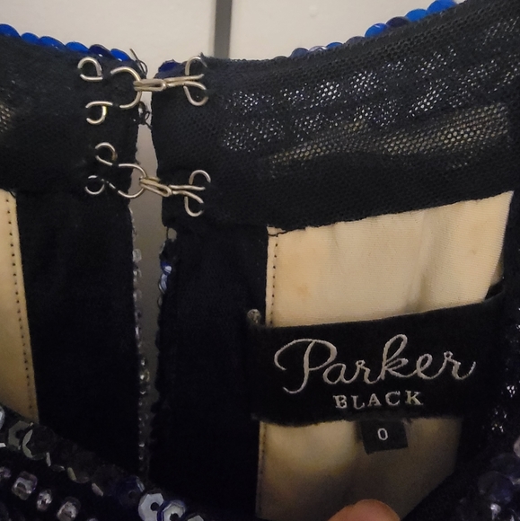 Parker Black Sequined / Embellished Cold- Shoulder Evening Dress, Blue, Size 0 - Picture 2 of 12